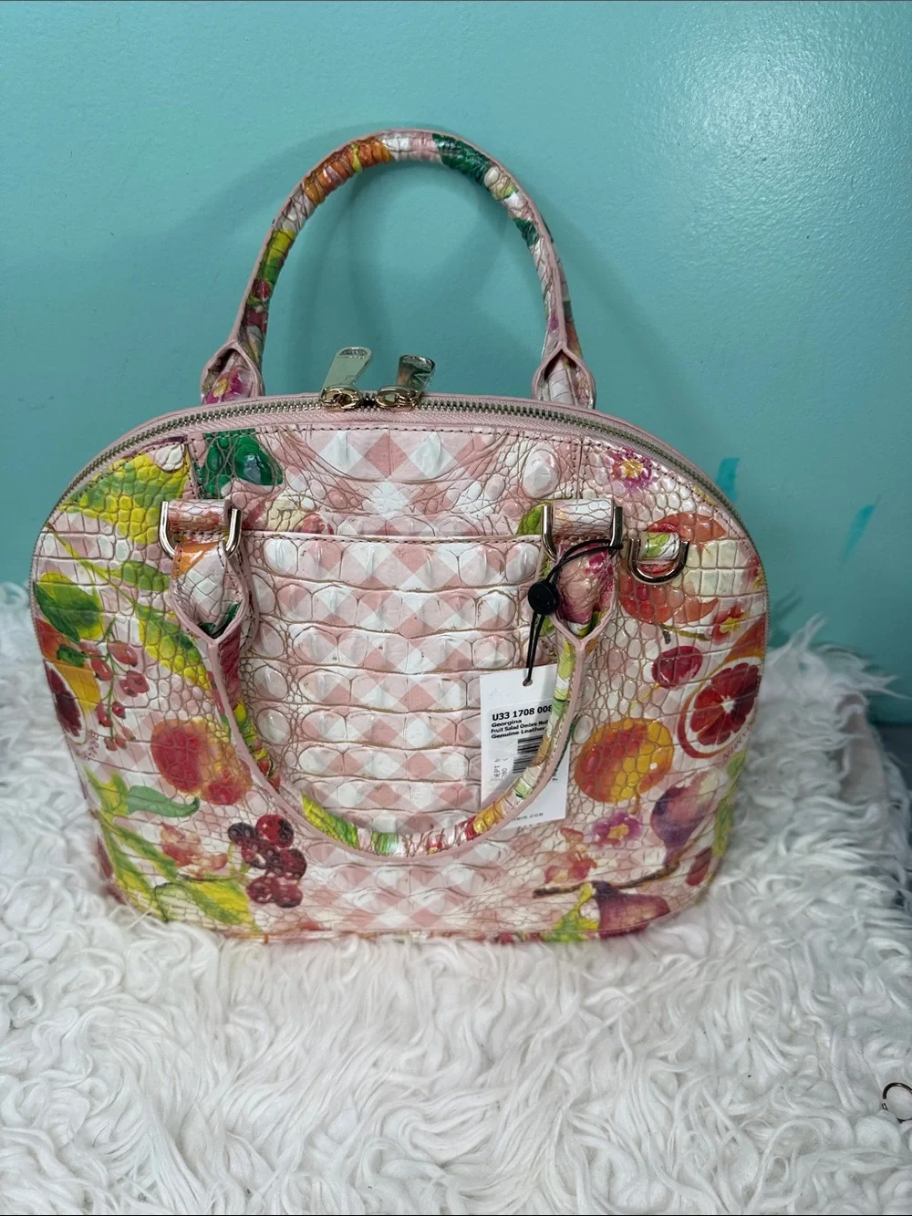 New Brahmin Georgina fruit Ombre salad Pink Floral Dome Satchel - Picture 3 of 17